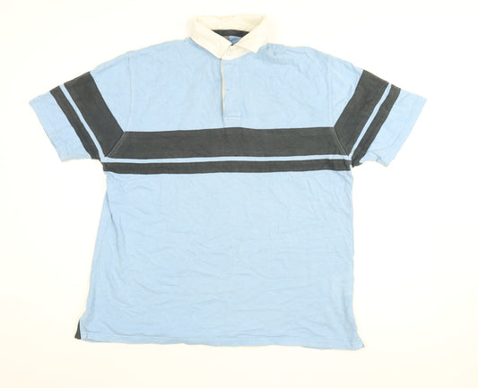 Boston Crew Mens Blue Cotton Polo Size L Collared Button