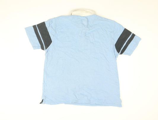 Boston Crew Mens Blue Cotton Polo Size L Collared Button