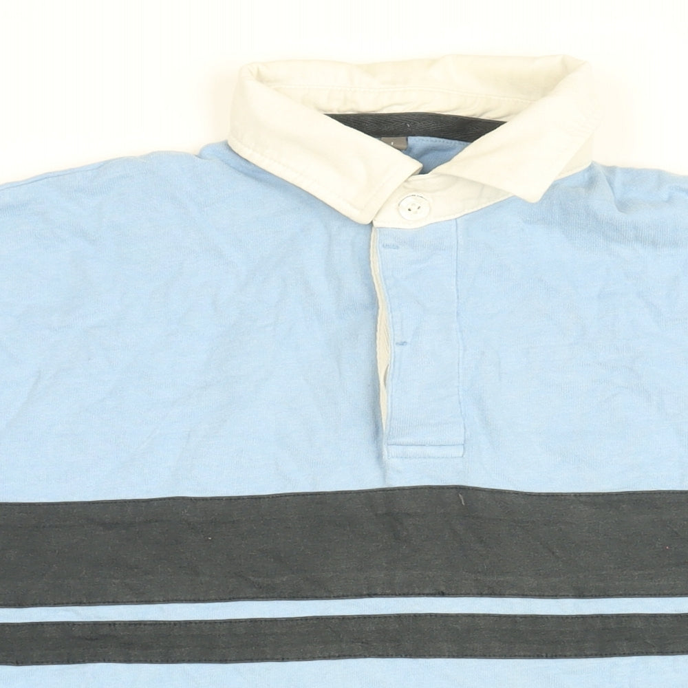 Boston Crew Mens Blue Cotton Polo Size L Collared Button