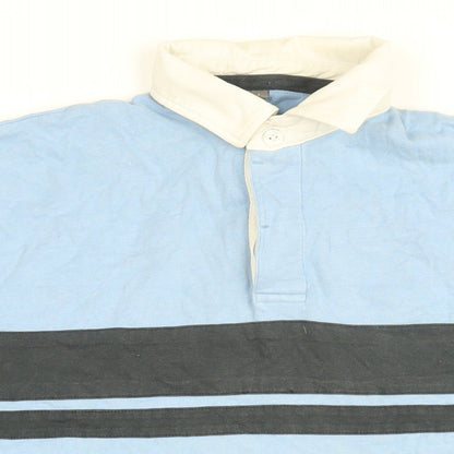 Boston Crew Mens Blue Cotton Polo Size L Collared Button