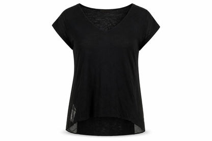 Stefanel Womens Black Polyester Basic T-Shirt Size XL V-Neck