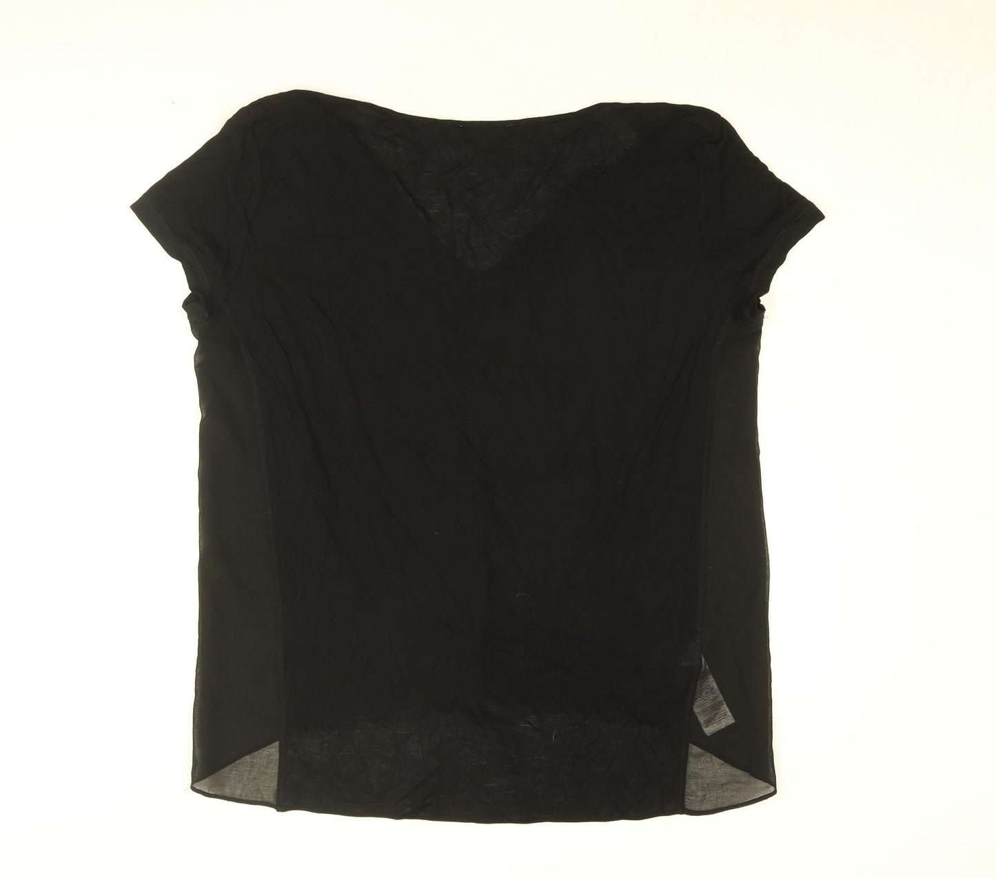 Stefanel Womens Black Polyester Basic T-Shirt Size XL V-Neck
