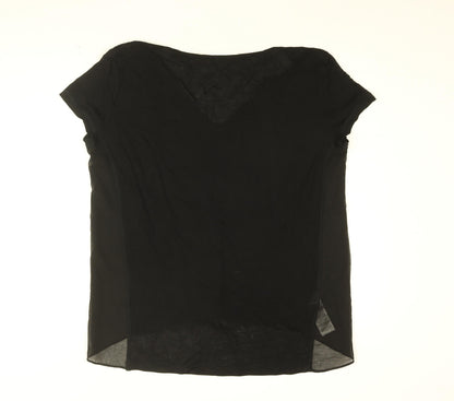 Stefanel Womens Black Polyester Basic T-Shirt Size XL V-Neck