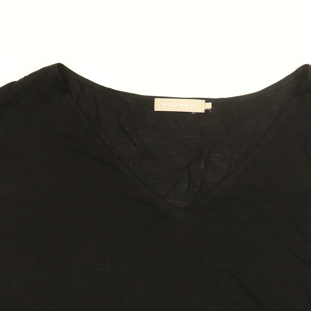 Stefanel Womens Black Polyester Basic T-Shirt Size XL V-Neck