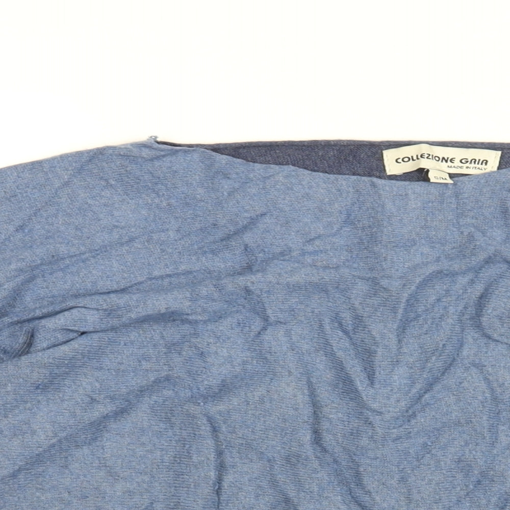 Collezione Gaia Womens Blue Wool Basic T-Shirt Size S Boat Neck