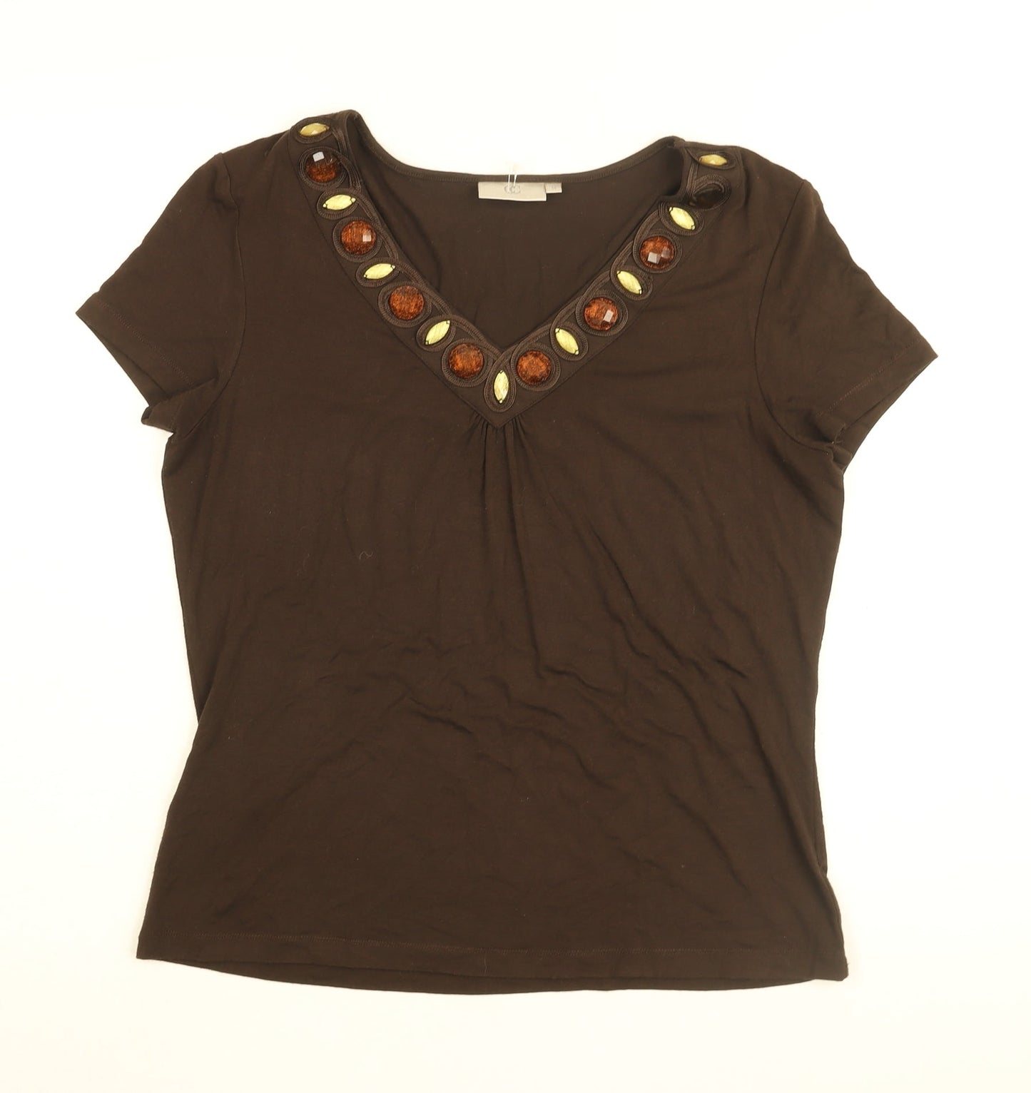 Womens UK Size M CC Brown Basic T-Shirt