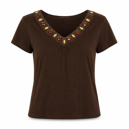 Womens UK Size M CC Brown Basic T-Shirt