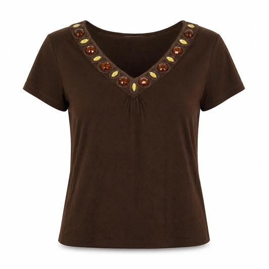 Womens UK Size M CC Brown Basic T-Shirt
