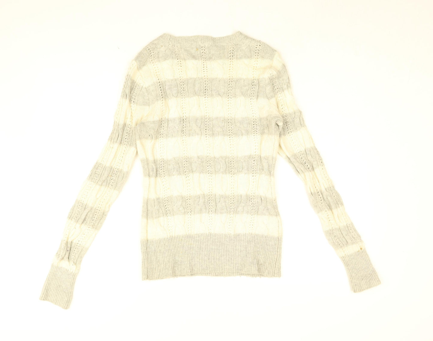 Believers in Aphorism Womens White Round Neck Striped Nylon Pullover Jumper Size 12