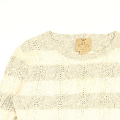 Believers in Aphorism Womens White Round Neck Striped Nylon Pullover Jumper Size 12