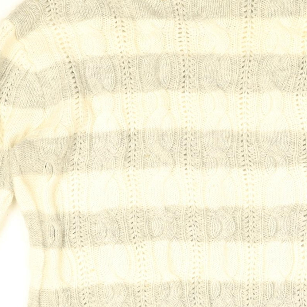 Believers in Aphorism Womens White Round Neck Striped Nylon Pullover Jumper Size 12