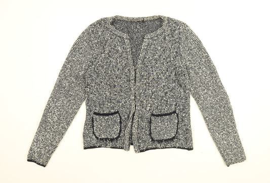 Olsen Womens Blue Geometric Jacket Size 12 Hook & Eye