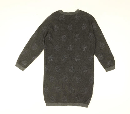 Mango Girls Grey Polka Dot Polyester Jumper Dress Size 7-8 Years Round Neck Pullover
