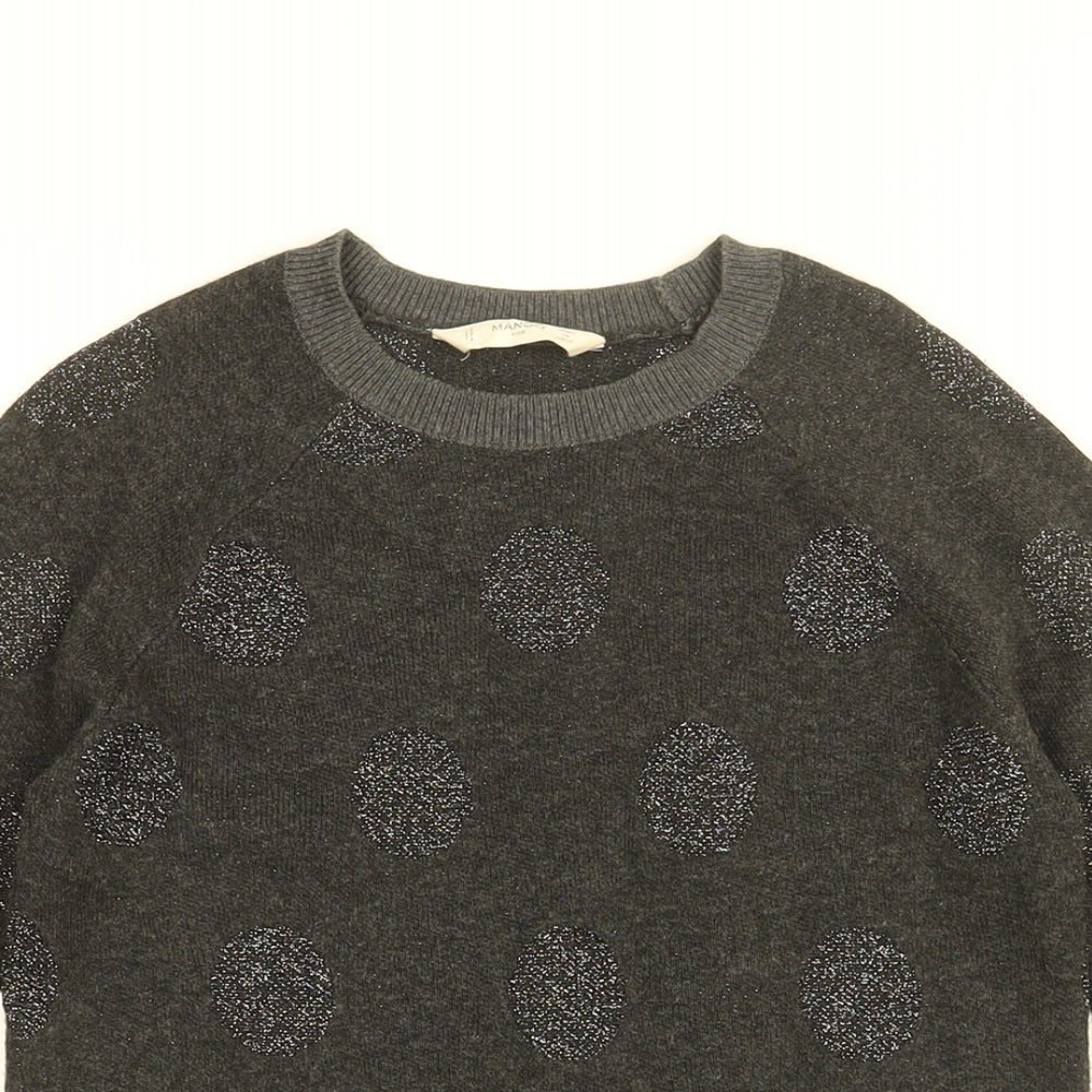 Mango Girls Grey Polka Dot Polyester Jumper Dress Size 7-8 Years Round Neck Pullover