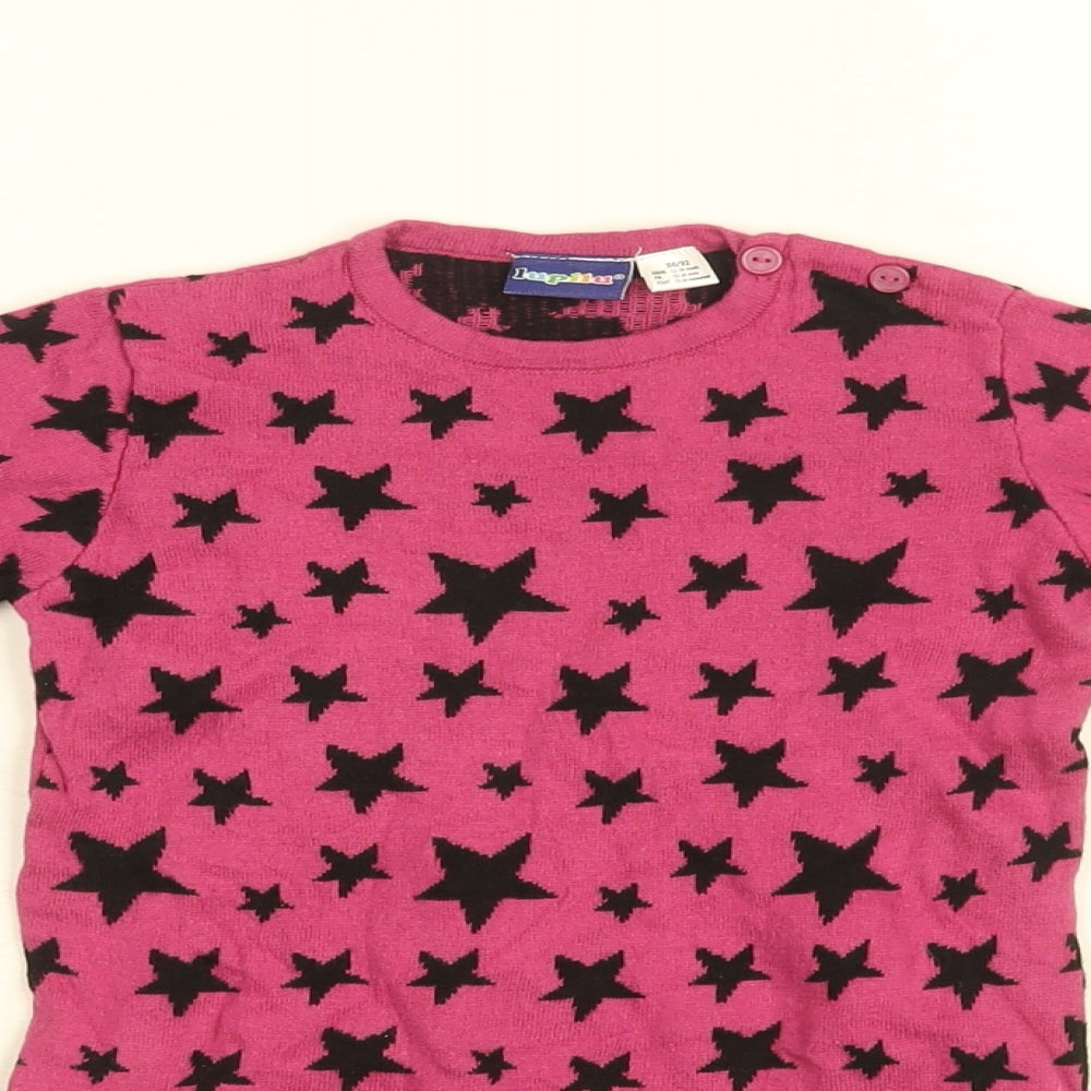 Lupilu Girls Pink Geometric Cotton Basic T-Shirt Size 12-18 Months Round Neck Button - Star print