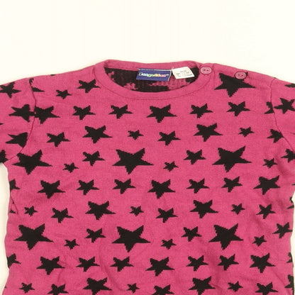 Lupilu Girls Pink Geometric Cotton Basic T-Shirt Size 12-18 Months Round Neck Button - Star print