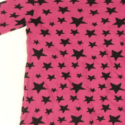 Lupilu Girls Pink Geometric Cotton Basic T-Shirt Size 12-18 Months Round Neck Button - Star print