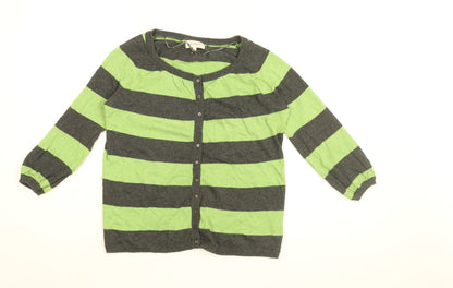 Vackray Womens Green Round Neck Striped Cotton Cardigan Jumper Size XS