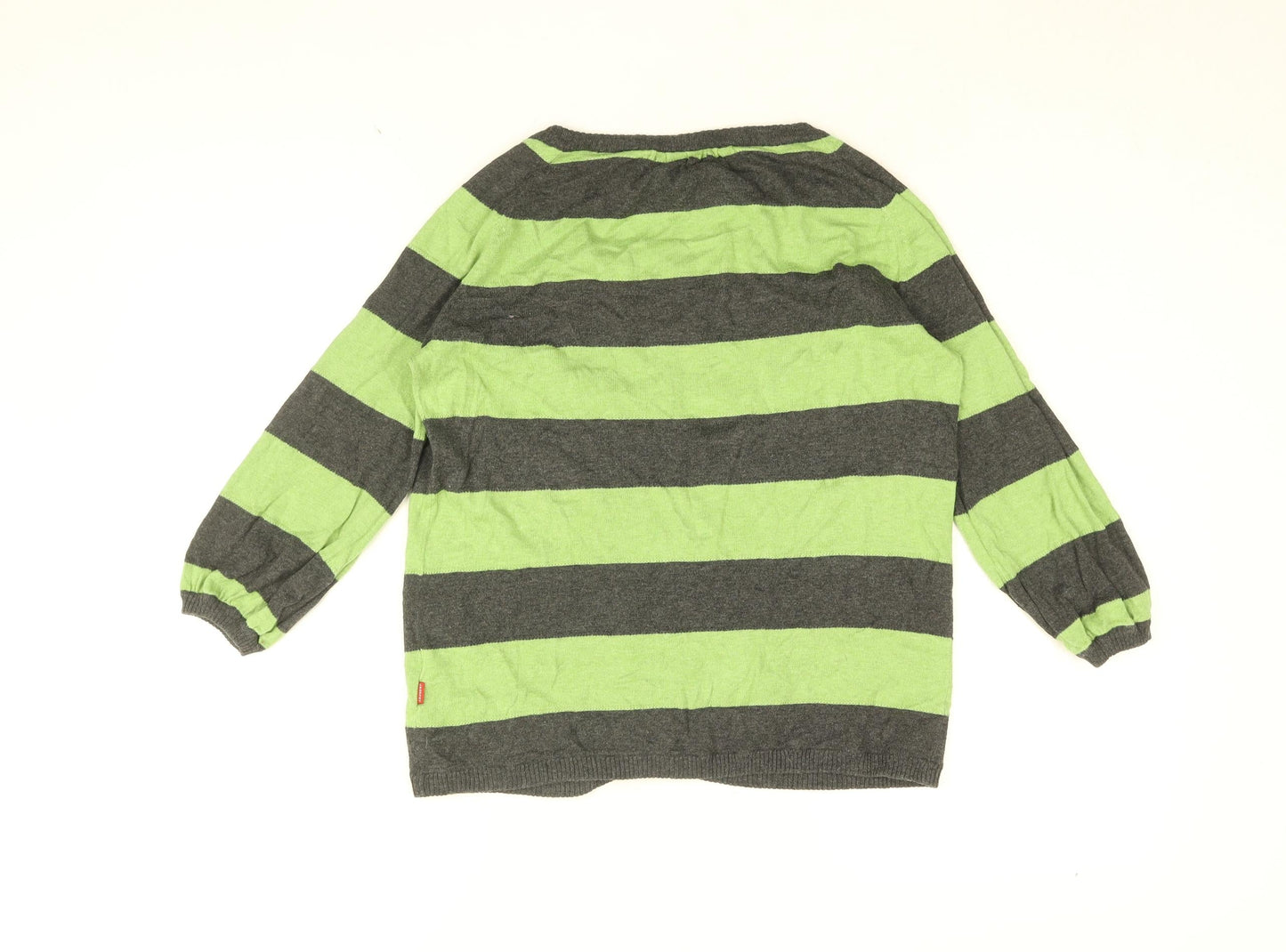 Vackray Womens Green Round Neck Striped Cotton Cardigan Jumper Size XS