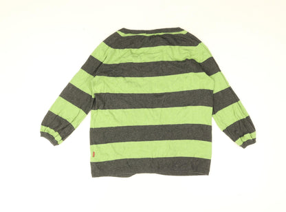 Vackray Womens Green Round Neck Striped Cotton Cardigan Jumper Size XS
