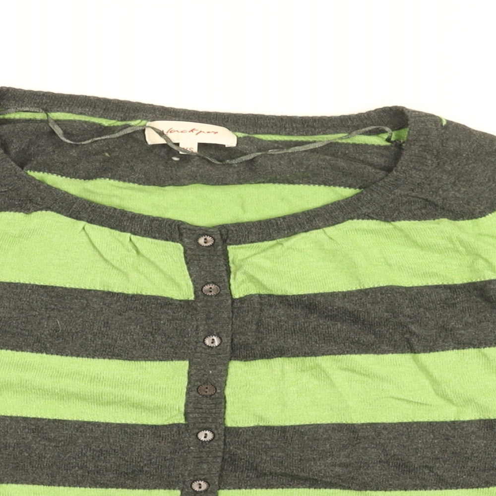 Vackray Womens Green Round Neck Striped Cotton Cardigan Jumper Size XS