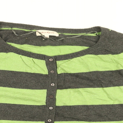 Vackray Womens Green Round Neck Striped Cotton Cardigan Jumper Size XS