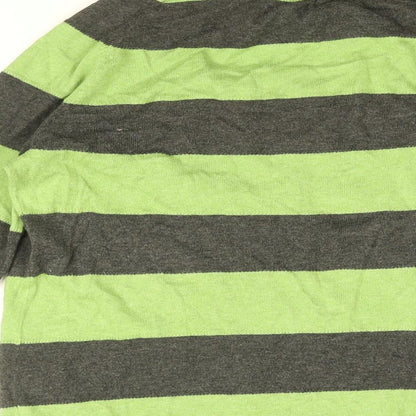 Vackray Womens Green Round Neck Striped Cotton Cardigan Jumper Size XS