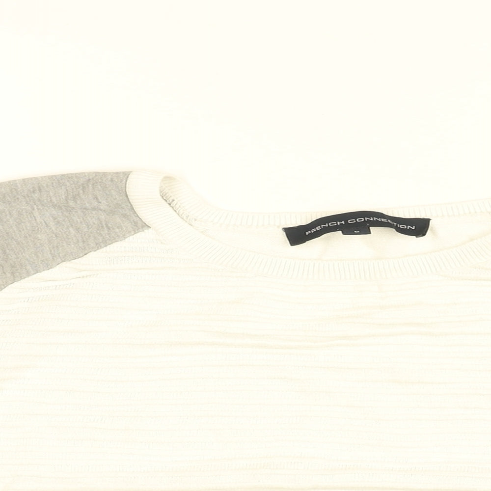 French Connection Womens White Cotton Basic T-Shirt Size S Round Neck