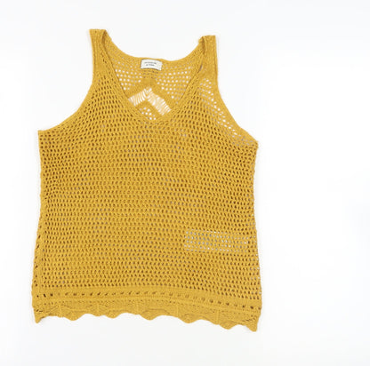 Jacqueline de Yong Yellow Crochet Tank Top - Size 6