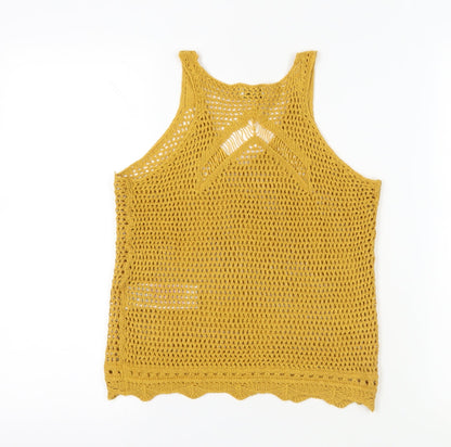 Jacqueline de Yong Yellow Crochet Tank Top - Size 6