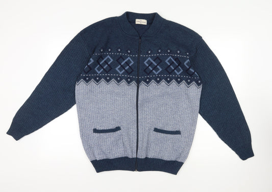 Carabou Menswear Geometric Blue Full Zip Jumper XL