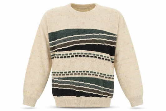 Abbey Beige Geometric Knit Men's Pullover Jumper L