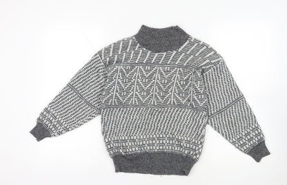 Donald Chopin Grey Wool Geometric Pullover M