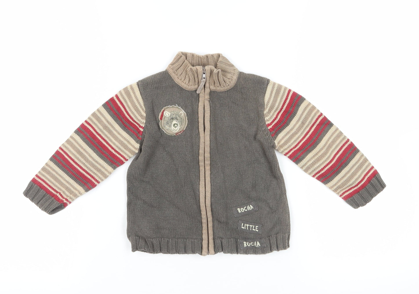 Rocha Little Rocha Grey Striped Knit Cardigan 18-24 Months