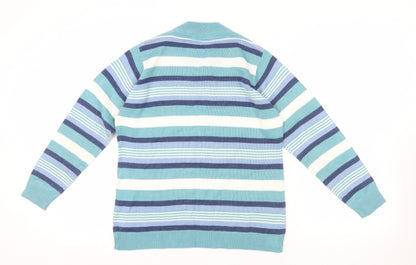 Isle Blue Striped Pullover Jumper, Size M, V-Neck Winter