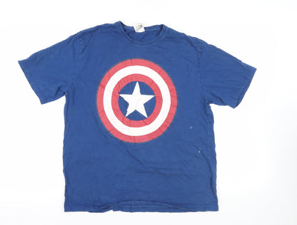 Marvel Blue Captain America T-Shirt L Men's Comic