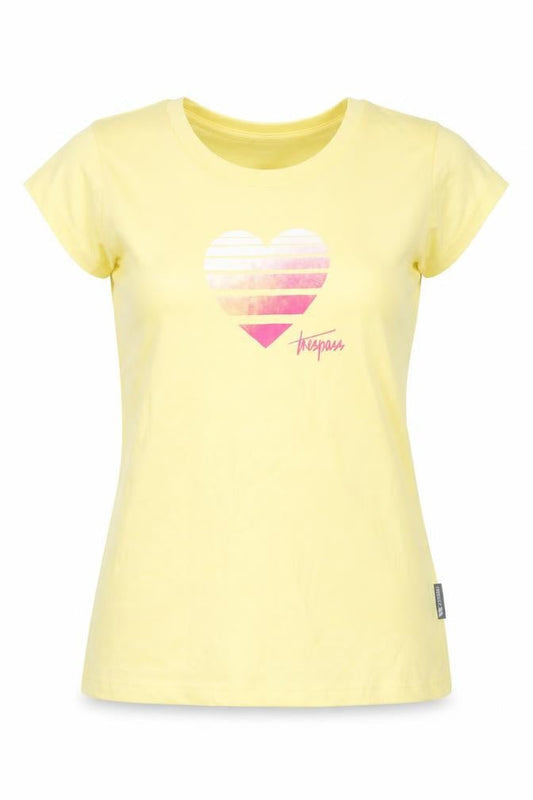 Front view of Trespass Yellow Heart Print T-Shirt, size S