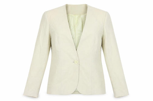 Front view of Mandy Marsh Beige Wool Blazer, size 10