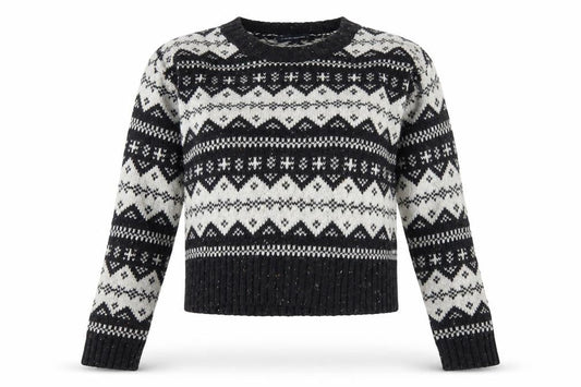 Front view of French Connection Black Fair Isle Knit Jumper - Medium