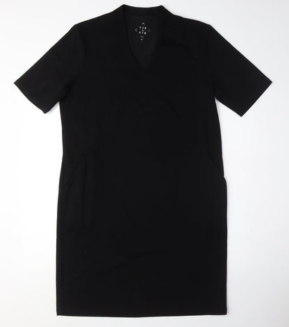 Viz a Viz Womens Black Cotton Pencil Dress Size S V-Neck