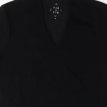 Viz a Viz Womens Black Cotton Pencil Dress Size S V-Neck