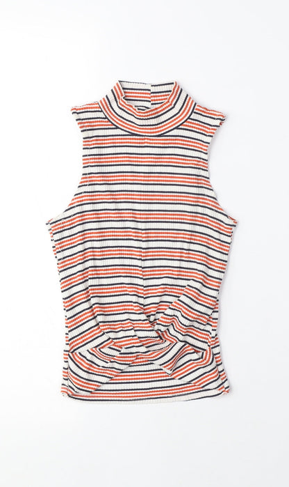 Bershka Womens Multicoloured Striped Viscose Camisole T-Shirt Size XS Crew Neck - Cross-over