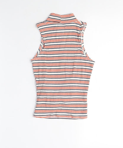 Bershka Womens Multicoloured Striped Viscose Camisole T-Shirt Size XS Crew Neck - Cross-over