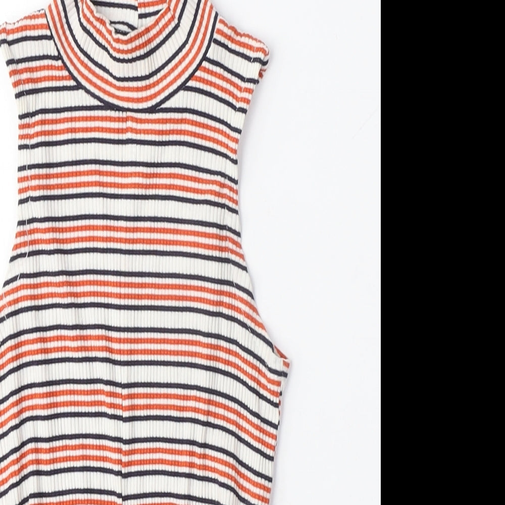 Bershka Womens Multicoloured Striped Viscose Camisole T-Shirt Size XS Crew Neck - Cross-over