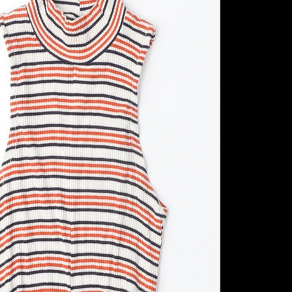 Bershka Womens Multicoloured Striped Viscose Camisole T-Shirt Size XS Crew Neck - Cross-over