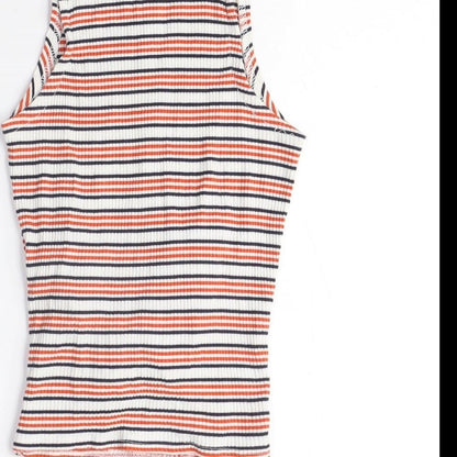 Bershka Womens Multicoloured Striped Viscose Camisole T-Shirt Size XS Crew Neck - Cross-over