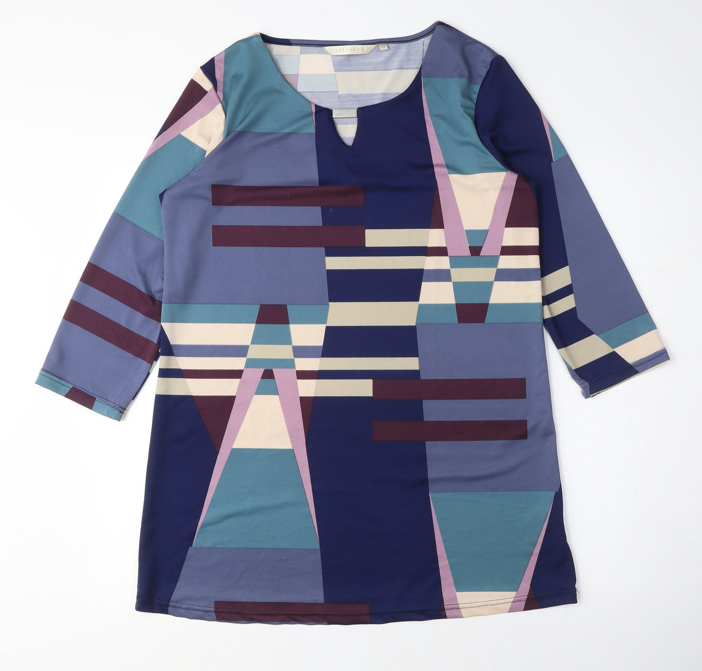 Epilogue Womens Blue Colourblock Polyester Tunic T-Shirt Size 12 Crew Neck