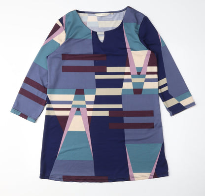 Epilogue Womens Blue Colourblock Polyester Tunic T-Shirt Size 12 Crew Neck