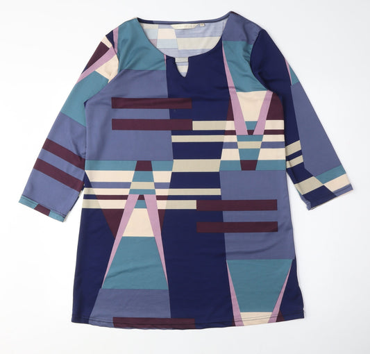 Epilogue Womens Blue Colourblock Polyester Tunic T-Shirt Size 12 Crew Neck