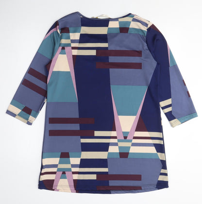 Epilogue Womens Blue Colourblock Polyester Tunic T-Shirt Size 12 Crew Neck